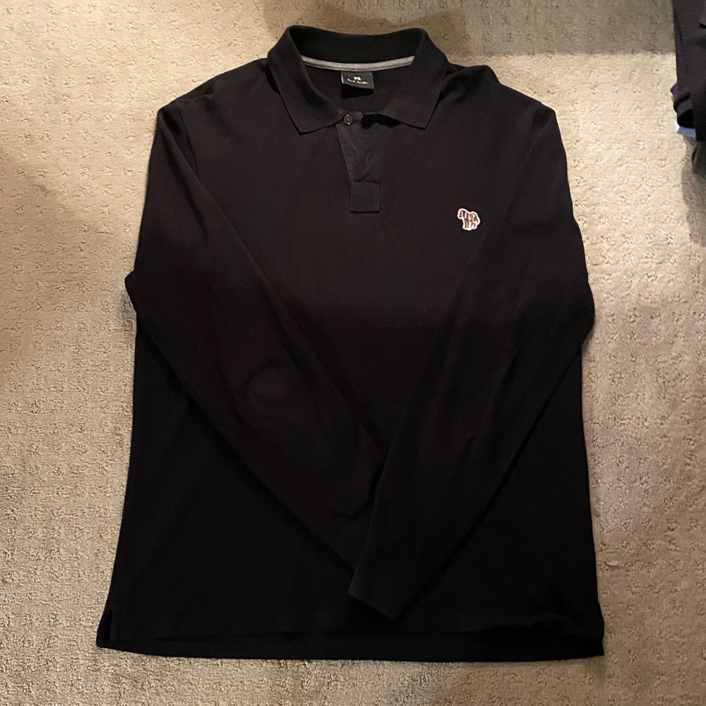 Paul Smith Black Long-Sleeve Polo with Embroidered Zebra Logo